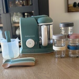 Beaba Babycook Solo with Mushie Spoons & Glass Containers